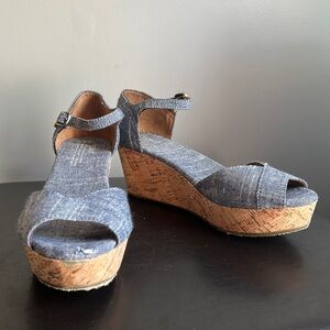Toms Chambray Cork Bottom Wedge Sandals